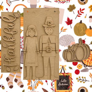 Rustic Thanksgiving DIY Kit: Pilgrim, Pumpkin, &#39;Thankful&#39; Sign - Express Gratitude in Style