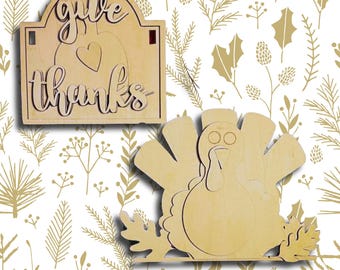 Thanksgiving Wood Decor – Give Thanks & Turkey Mini Post Insert  Fall DIY Kit