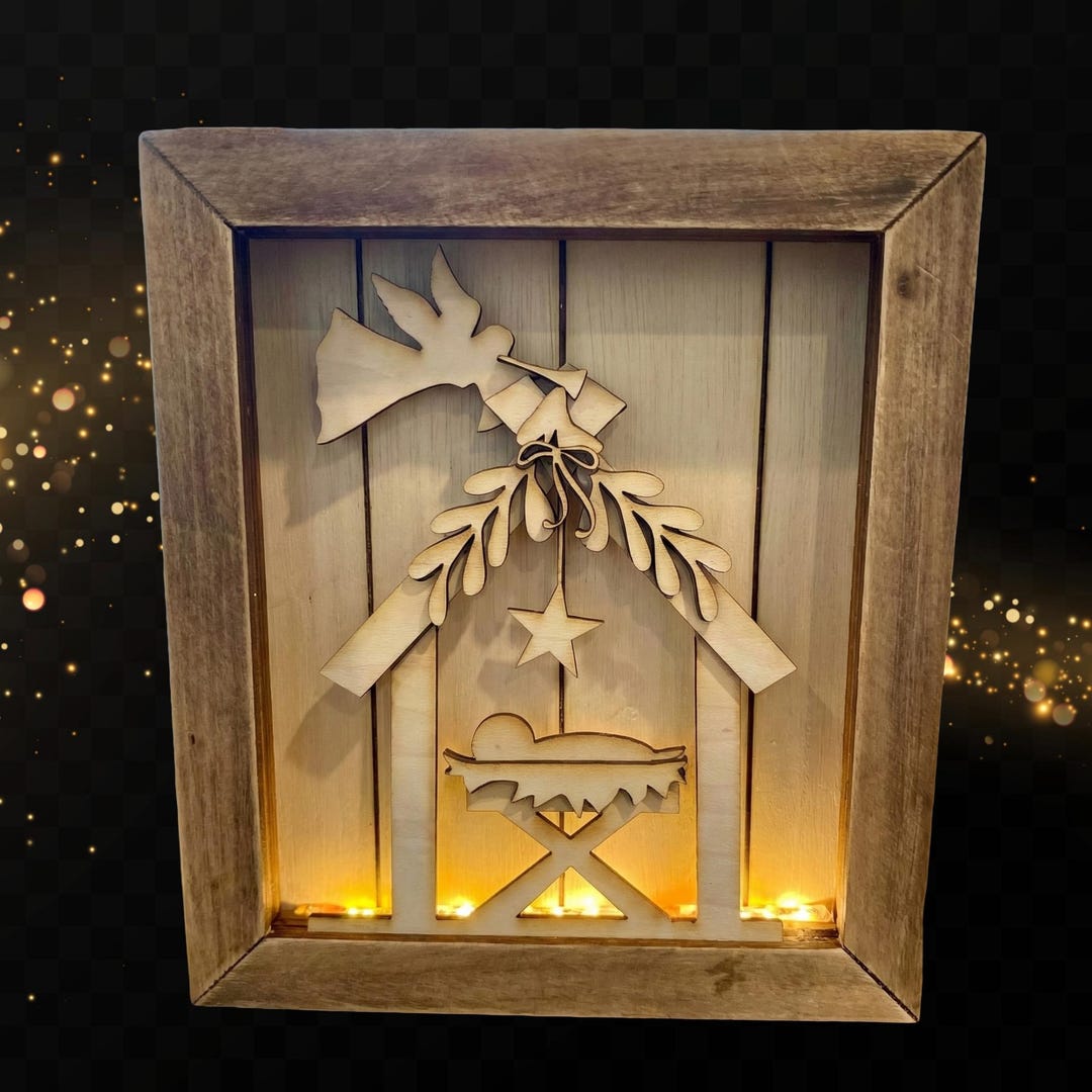 Shadow Box Insert Rustic Nativity Shadow Box Insert – Angel With Trumpet, Star & Holly ...