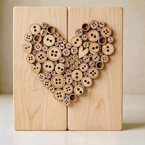 Button Heart Art DIY Kit – Unfinished Rustic Wood  Sign Blank, Layered Button Pieces