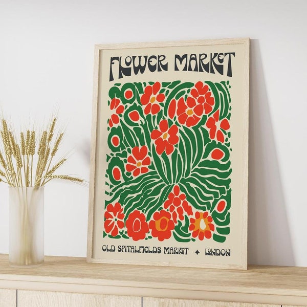 Flower Market Retro Print, OLD SPITALFIELDS Flower Market Art Print, London Flower Wall Art