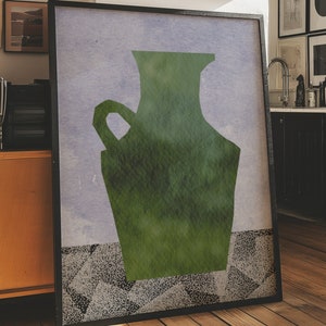 Impresión de jarrón verde, póster de mediados de siglo, impresión artística de jarrón, regalo elegante para el hogar