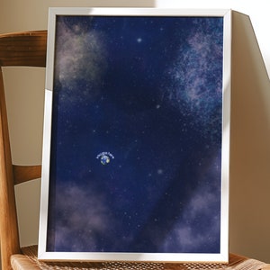 Impresión de arte de pared "Estás aquí", póster espacial, arte de pared del planeta Tierra, impresión de galaxia, impresión de estilo vintage, arte de pared espacial retro