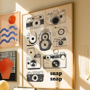 Snap Snap Retro Kamera Print, Vintage Kamera Poster, Analoge Kamera Wandkunst, Geschenk für Fotografen