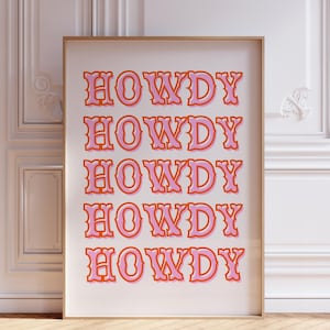 Howdy Print, Western Wall Art, Welcome Dopamine Decor, Colorful Typography