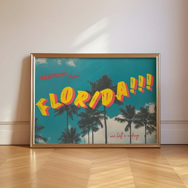 Florida!!! Print, The Tortured Poets Department, Retro Travel Poster, Greetings From Florida, Printable Wall Art, Vintage Aesthetic, TTPD