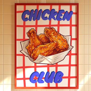 Impresión del Club del Pollo, regalo para amantes del pollo frito, póster retro gastronómico, arte mural de cocina Y2K