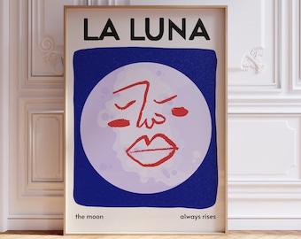 Boho Moon Art Print, Abstract La Luna Poster, Retro Celestial Gift for New Home
