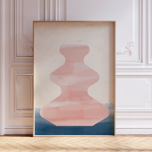 Impresión de jarrón rosa, póster de mediados de siglo, impresión artística de jarrón, regalo elegante para el hogar
