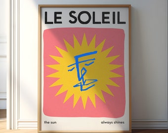 Boho Sun Art Print, Abstract Le Soleil Poster, Retro Sun Gift for New Home