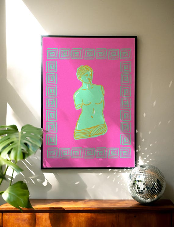 Greek God Wall Art, Pink Greek Statue Print, Ancient Greece Inspired Decor