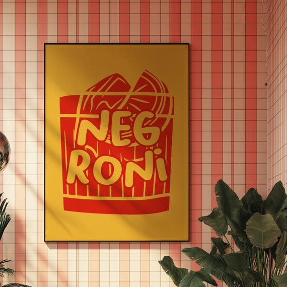 Negroni Wall Art, Italian Cocktail Poster, Bar Cart Print, Bright Kitchen Decor