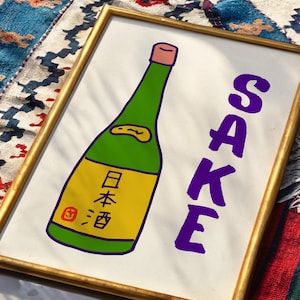 Sake Wall Art, Sake Lover Gift, Home Bar Print, Sake Kitchen Decor