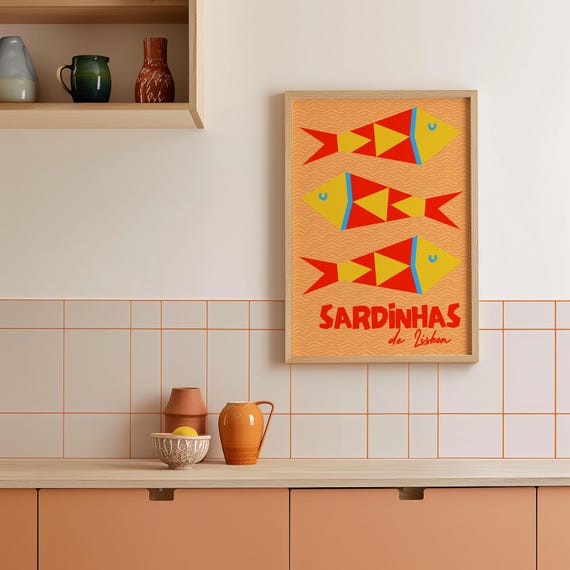 Sardines Print, Portuguese Sardine Wall Art, Lisbon Seafood Poster, Statement Fish Print