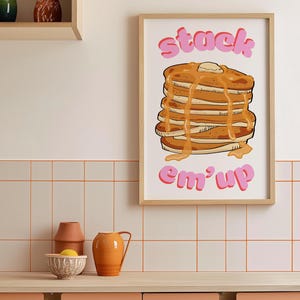 Pfannkuchen Wandkunst, Brunch Küche Druck, Retro Frühstück Dekor, Pfannkuchen Liebhaber Geschenk, Pfannkuchen Stapel