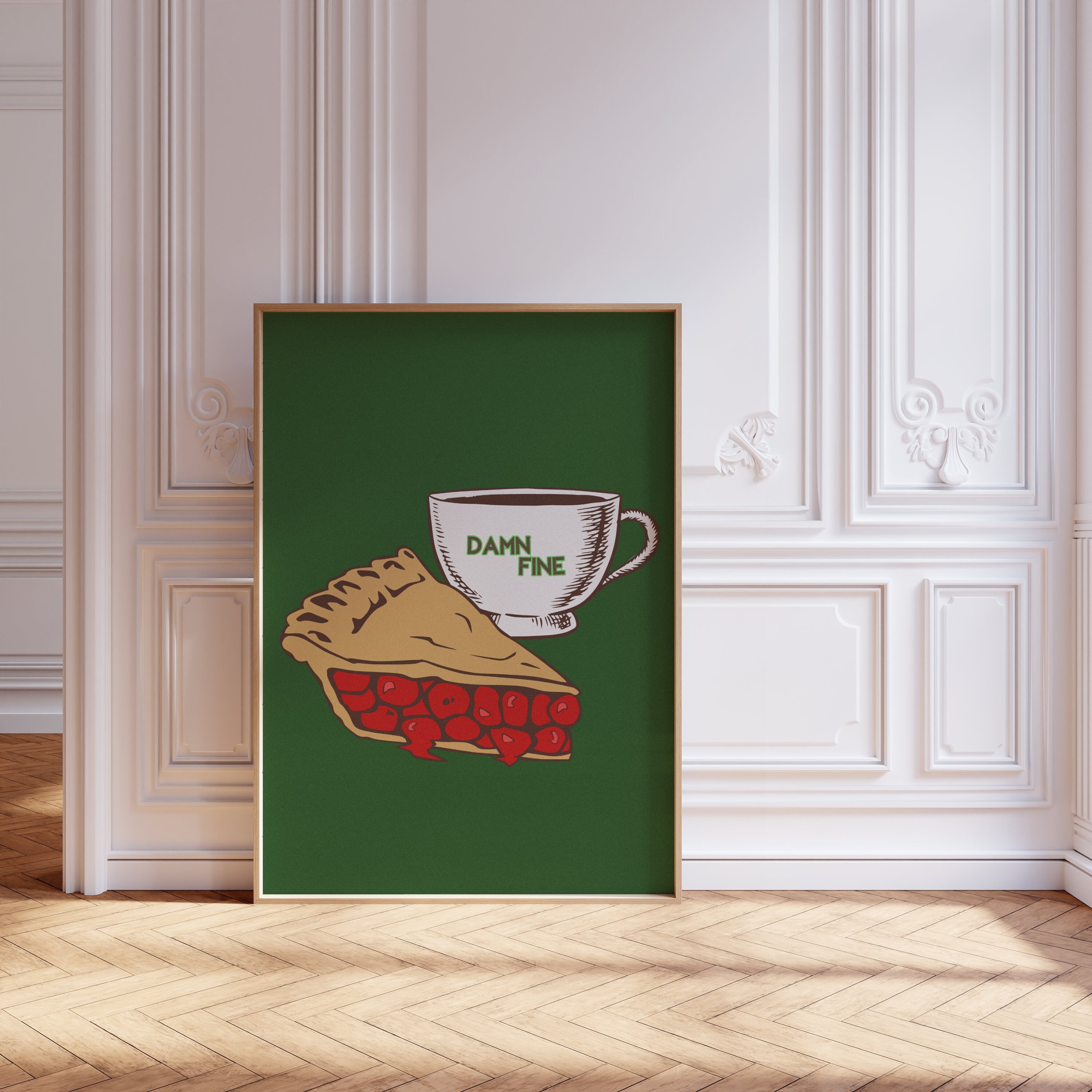 Damn Fine Cup of Coffee Print, Twin Peaks Fan Poster, Cherry Pie Wall Art Illustration