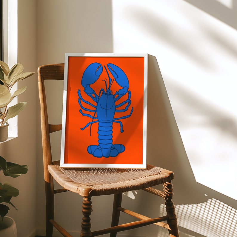 Blue Lobster Print Lobster Poster Seafood Kitchen Decor Aesthetic ...