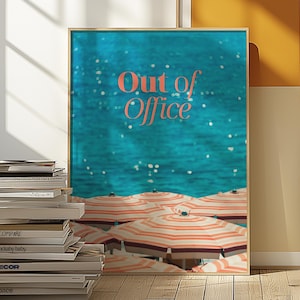 Impresión de "Fuera de oficina", póster de playa, impresión fotográfica vintage, ambiente costero, arte de pared para oficina en casa