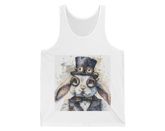 Steampunk Bunny 4 White b.14 Unisex Jersey Tank