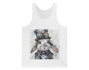 Steampunk Bunny 1 White b.14 Unisex Jersey Tank