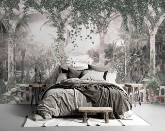Feel the serenity of nature. Antique Tropical Forest Wallpaper, Tropical Leaves Wallpaper, Antique Paint Mural, Peel and Stick