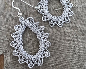 Tear Drop Lace Earrings - Armenian Knotted Lace and Crochet