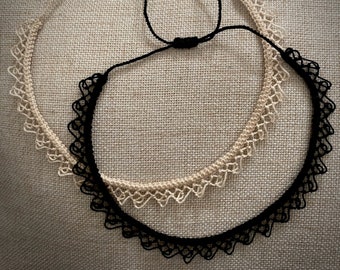 Knotted Lace Choker - Armenian Lace - Oya - Crochet - Side Loop