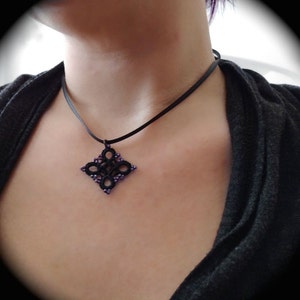 Tatted Lace Pendant Beaded Diamond Choose Your Beads image 3