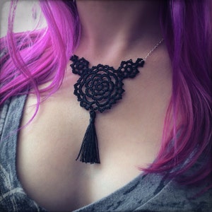 Tatted Lace Tassel Necklace - Rosette