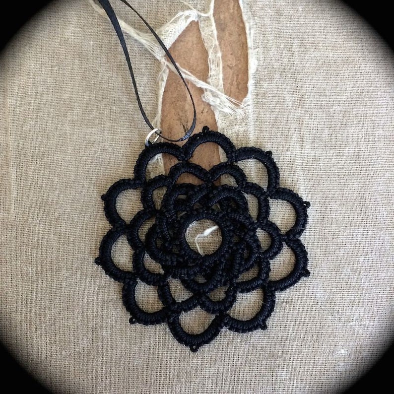 Tatted Lace Pendant Woven Rose Choose Your Color image 2