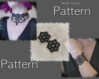 PDF Tatting Pattern - Grand Daisy Jewelry Set - Choker Necklace - Bracelet - Earrings