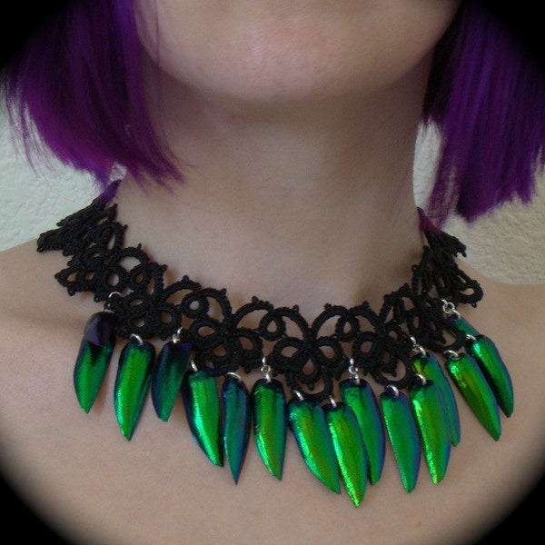 Tatted Elytra Beetle Wing Necklace - The Woman