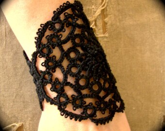 Tatted Lace Cuff Bracelet -Dark Doily