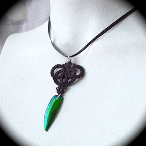 Elytra Beetle Wing Tatted pendant - Love Insects