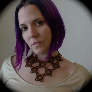 Tatted Lace Necklace - Lace Maille Simple- Sepia Edition