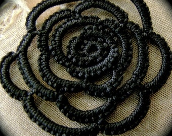 Tatted Lace Pendant - Rose Tattoo - Black