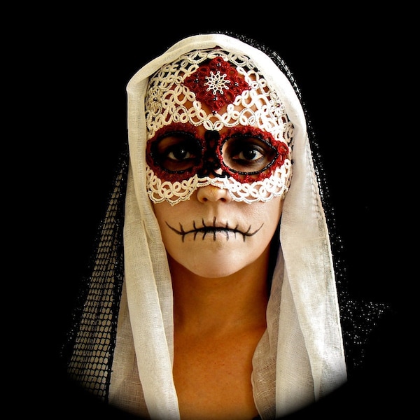 Tatted Sugar Skull Mask  -Dia De Los Muertos