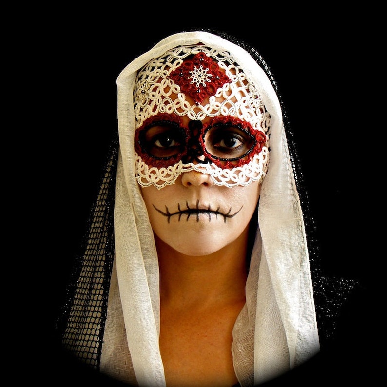 Tatted Sugar Skull Mask Dia De Los Muertos image 1