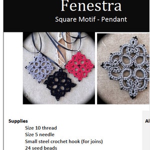 PDF Tatting Pattern Fenestra Square Motif Pendant image 2