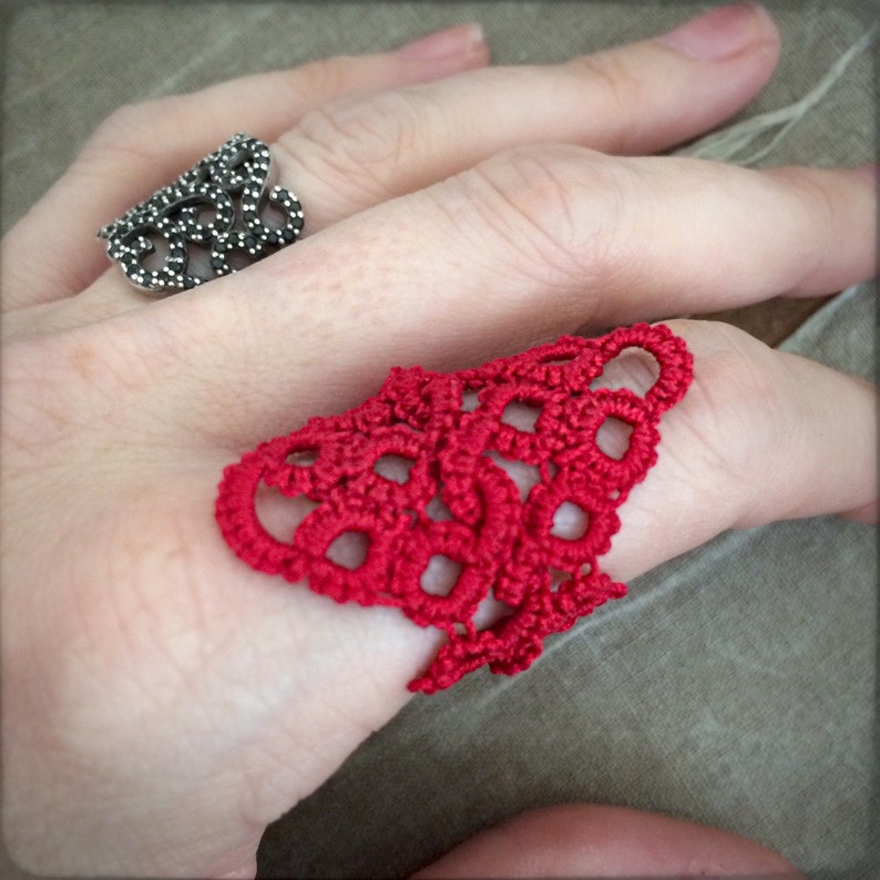 Tatted Lace Ring Lace Diamond Choose Your Color With or Without