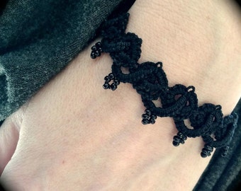 Tatted Lace Bracelet - Woven and Beaded