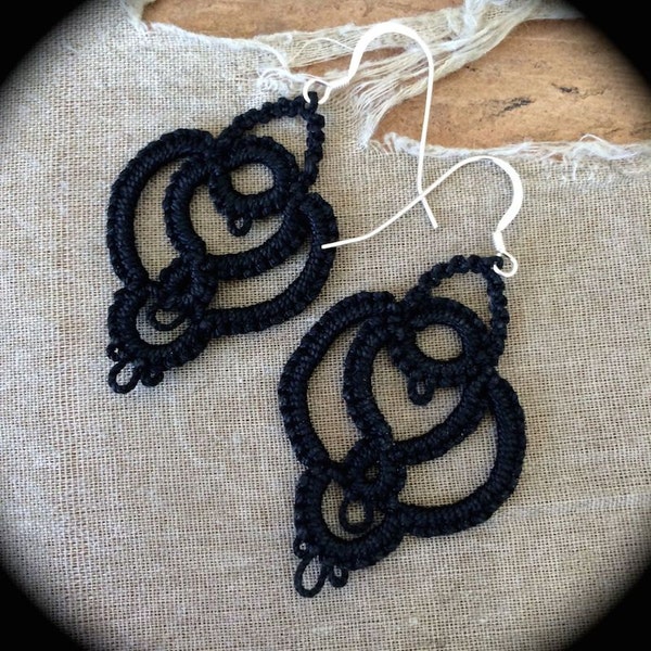 Tatted Lace Earrings - Bleeding Heart Flower