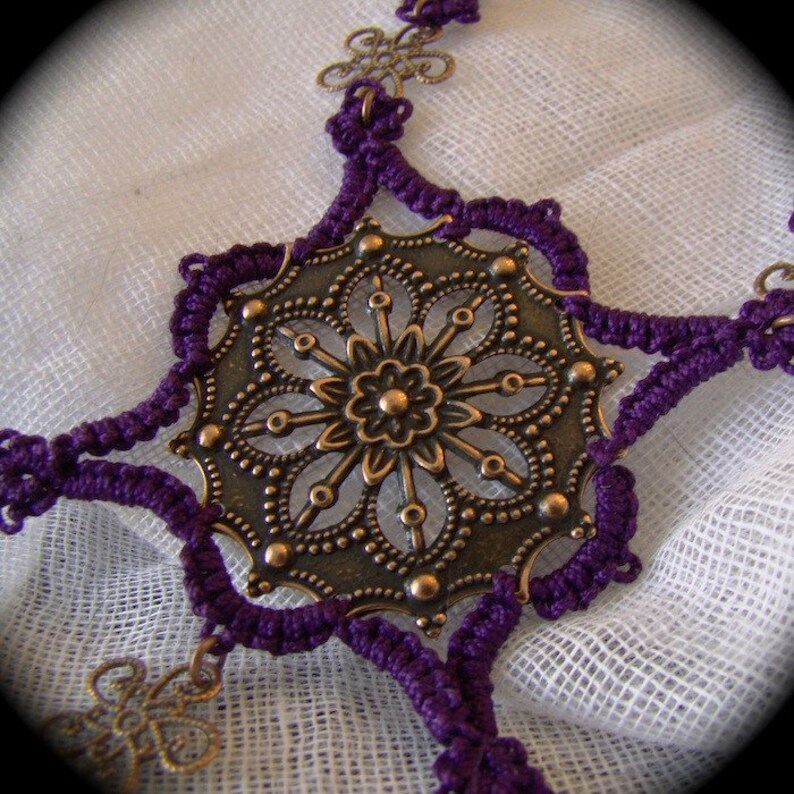 Tatted Necklace Copper Princess in Purple image 1