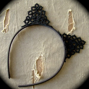 Tatted Lace Kitty Ears Cat Ear Headband image 3