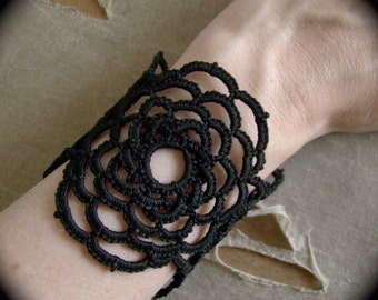 Tatted Lace Cuff Bracelet - Woven Rose