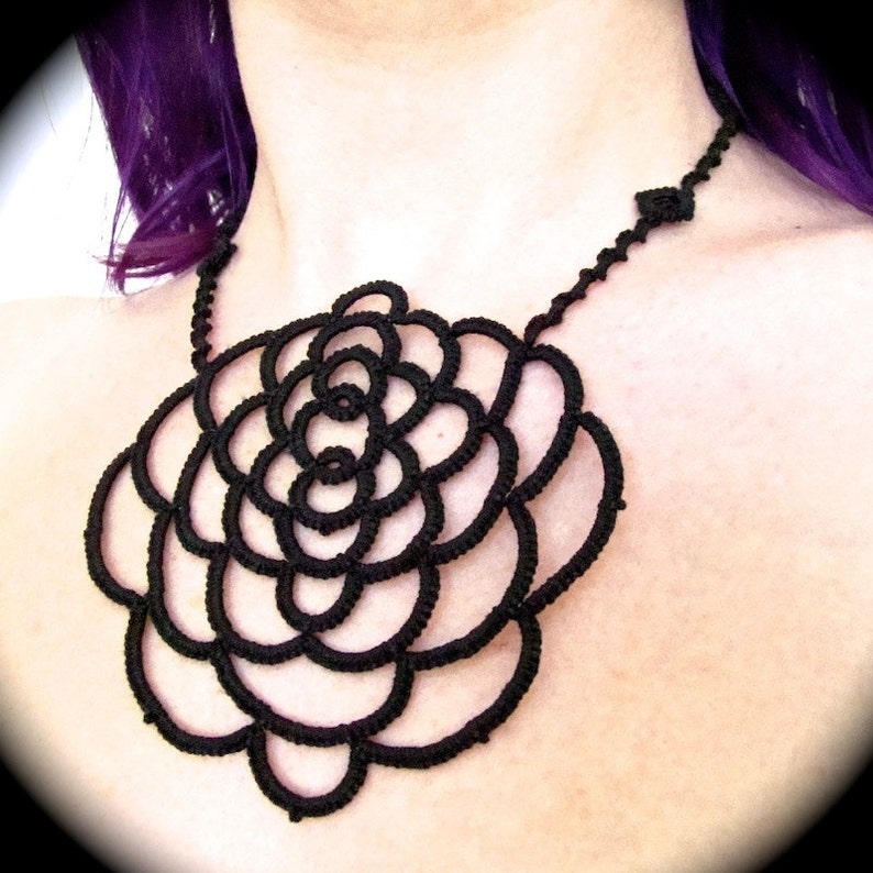 Tatted Lace Statement Necklace Lotus image 3