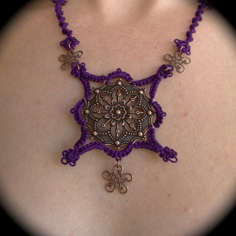 Tatted Necklace Copper Princess in Purple image 4