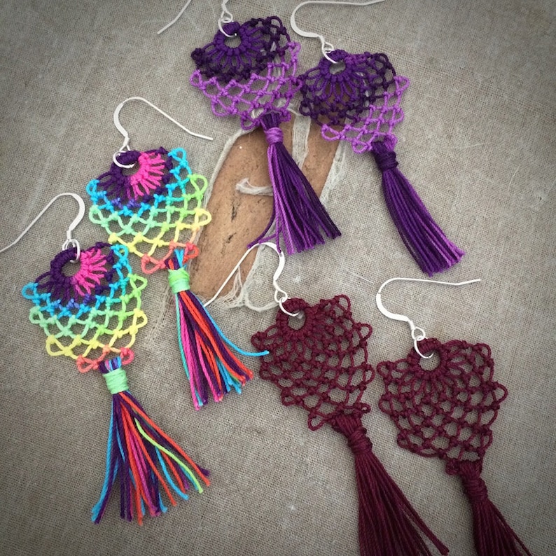 Pine Cone Lace and Tassel Earrings Armenian Lace Oya Tatting Etsy