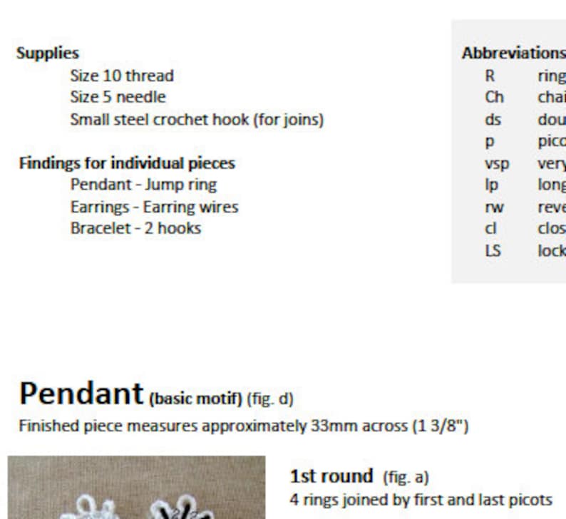 PDF Tatting Pattern Petals Pendant Bracelet Earrings image 5