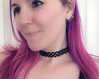 Tatted Lace Choker Necklace - Classic - Black - Metal Free